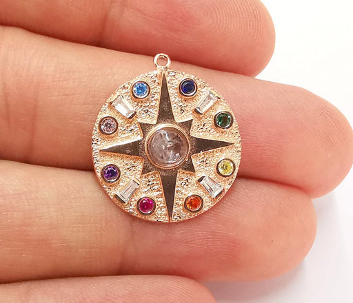 Sterling Silver Star Pendant 925 Rose Gold Plated Silver Pendant with pink quartz and Colored stones , Charms (32x21mm) ARG21710