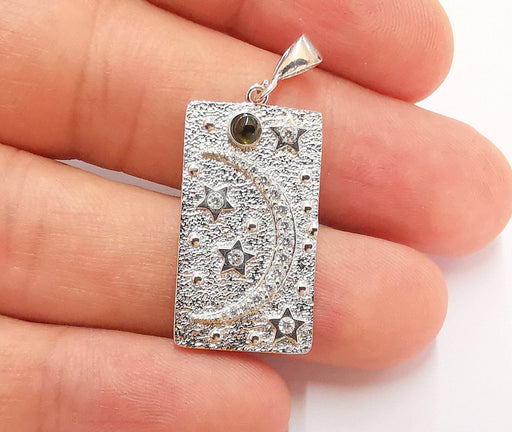Sterling Silver Moon and Stars Pendant 925 Silver Pendant , Charms (38x16mm) ARG21711