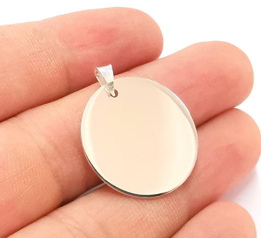 Sterling Silver Stamping Blank Pendant 925 Silver Round Pendant , Findings (25mm) ARG21713