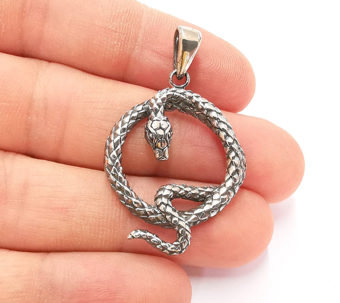 Sterling Silver Snake Pendant 925 Oxidized Silver Pendant , Charms (43x27mm) ARG21714
