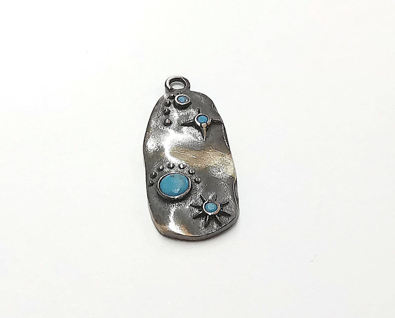 Sterling Silver Charms 925 Oxidized Silver Pendant with Turquoise Stone , Pendant (27x11mm) G30118