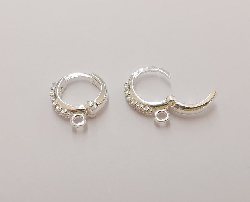 2 Sterling Silver Earring Hoop 2 Pcs (1 pair) 925 Silver Earring Loop Findings Zircon Earring Hooks (14x12mm) OG21719