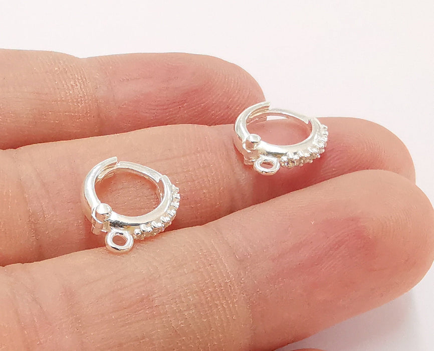 2 Sterling Silver Earring Hoop 2 Pcs (1 pair) 925 Silver Earring Loop Findings Zircon Earring Hooks (14x12mm) OG21719