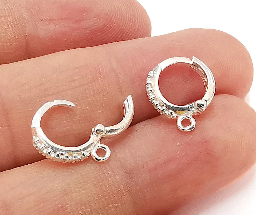 2 Sterling Silver Earring Hoop 2 Pcs (1 pair) 925 Silver Earring Loop Findings Zircon Earring Hooks (14x12mm) OG21719