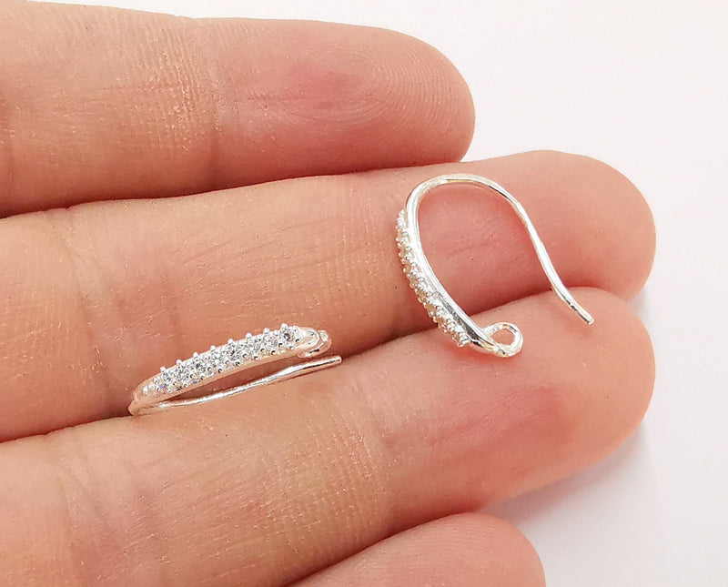 2 Sterling Silver Earring Hook 2 Pcs (1 pair) 925 Silver Earring Loop Findings Zircon Earring Hooks (18mm) G30105