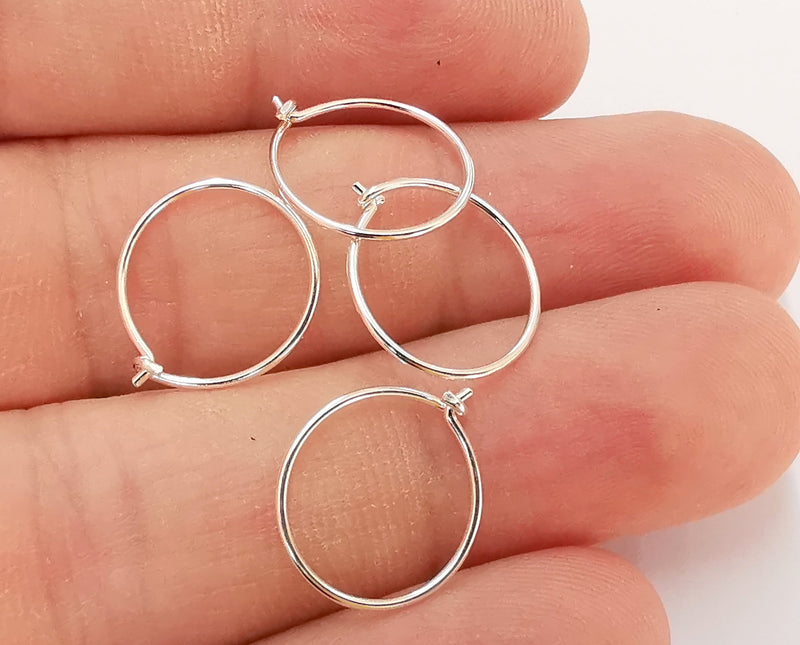 4 Sterling Silver Earring Hoop Wire 4 Pcs (2 pairs) 925 Silver Earring Hoop Findings Earring Clasp (16x14mm) G30056