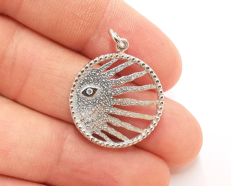 Sterling Silver Sun Charms Eye Charms 925 Silver Charms ,  Pendant (30x23mm) AG21729