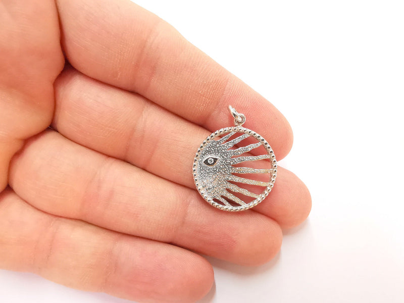 Sterling Silver Sun Charms Eye Charms 925 Silver Charms ,  Pendant (30x23mm) AG21729