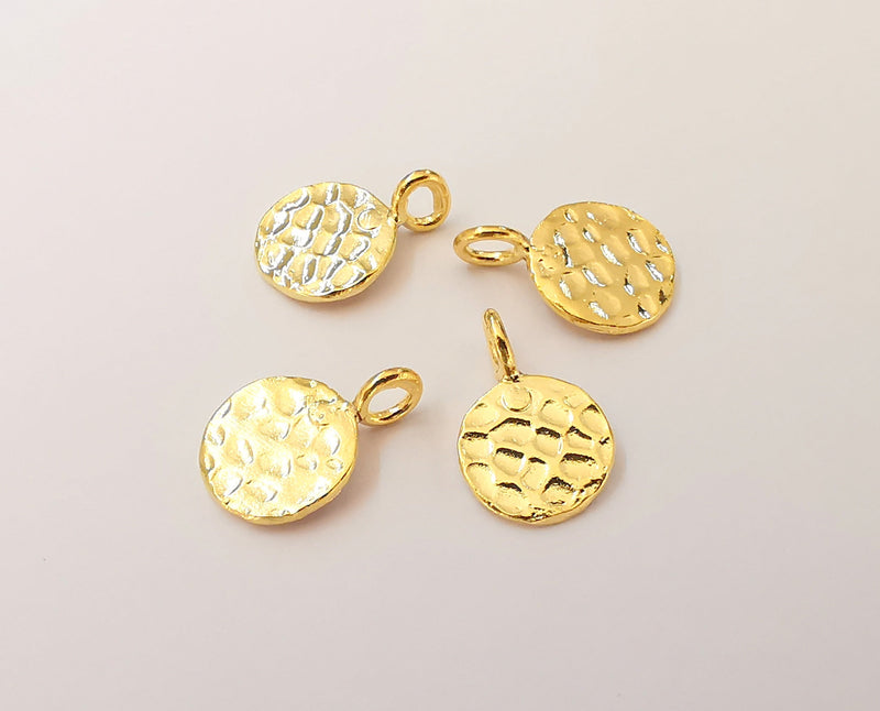 4 Gold Plated Stamping Base 24k Shiny Gold Hammered Tag Gold Plated Brass Charm (10mm) G22321