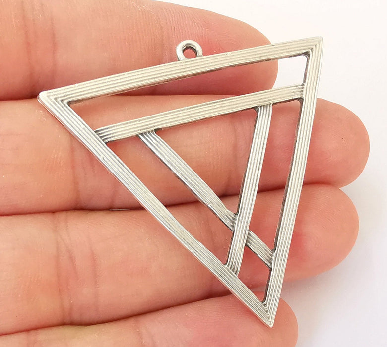 2 Silver Triangle Charms Antique Silver Plated Charms (52x50mm) G22322