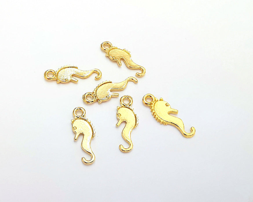 10 Shiny Gold Seahorse (Double Sided) Charms 24k Shiny Gold Charms (21x8mm)  G22341