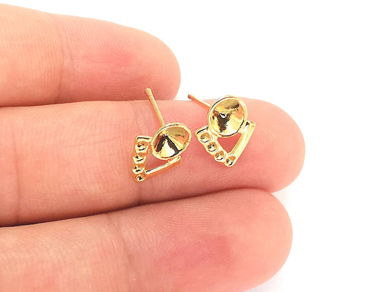 6 Gold Earring Wire Pointed Back Cabachons Bezel (6 pcs - 3 pairs) 24k Shiny Gold Brass, Cone Shape Blank (5mm blank) G22339
