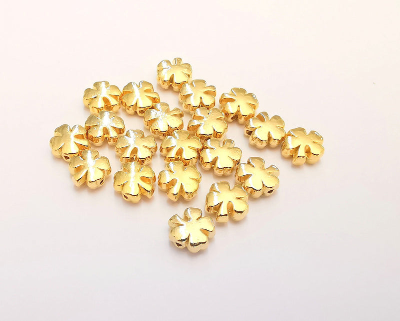 5 Four Leaf Clover Charms 24K Shiny Gold Plated Beads (8mm)  G22351