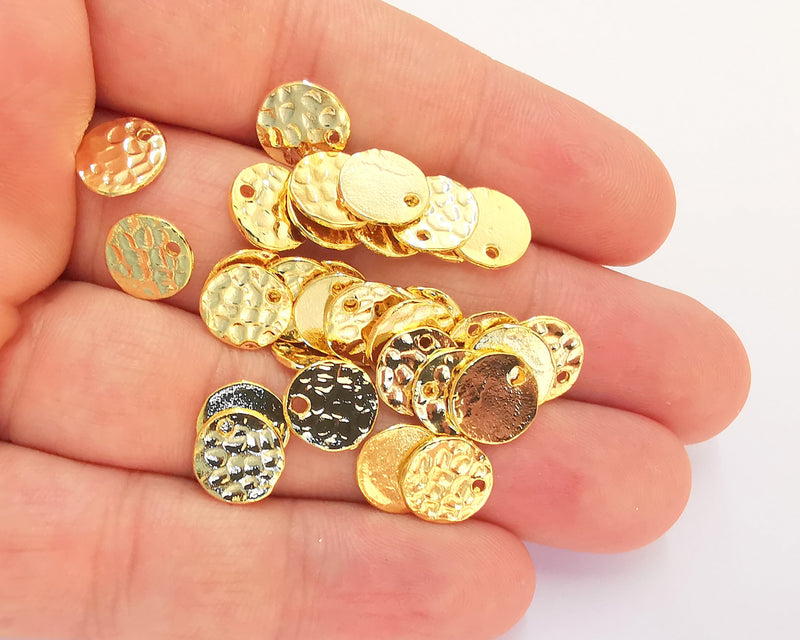 10 Gold Plated Stamping Base 24k Shiny Gold Hammered Tag Gold Plated Brass Charm (10mm) G22355