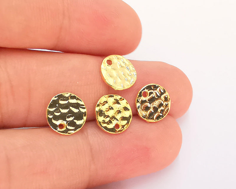 10 Gold Plated Stamping Base 24k Shiny Gold Hammered Tag Gold Plated Brass Charm (10mm) G22355