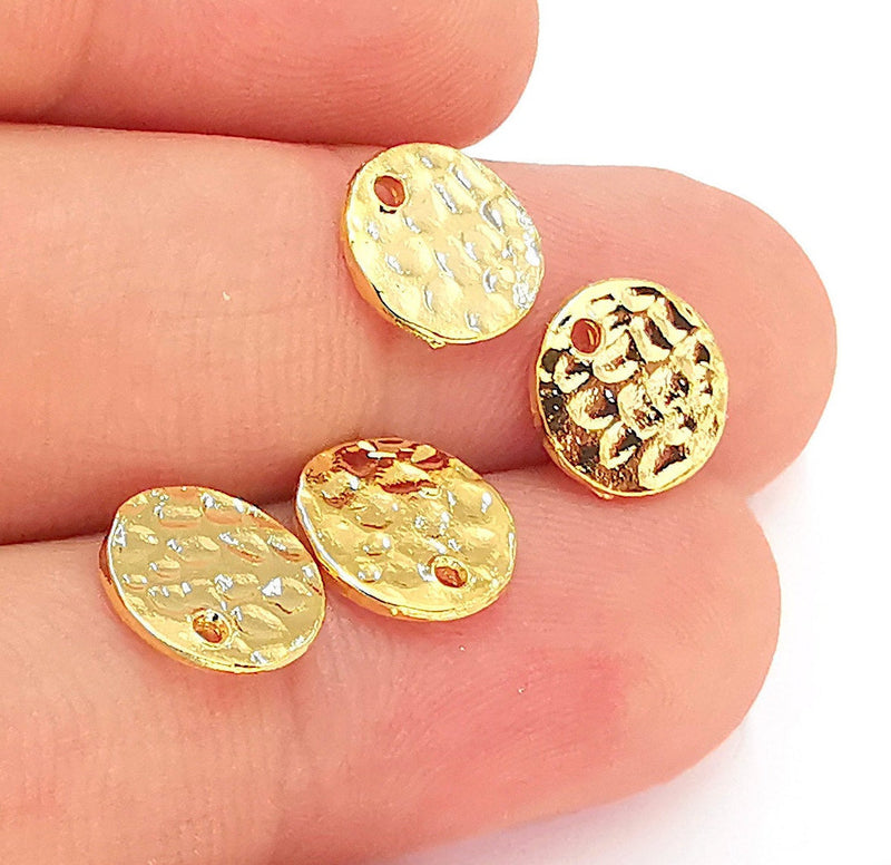 10 Gold Plated Stamping Base 24k Shiny Gold Hammered Tag Gold Plated Brass Charm (10mm) G22355