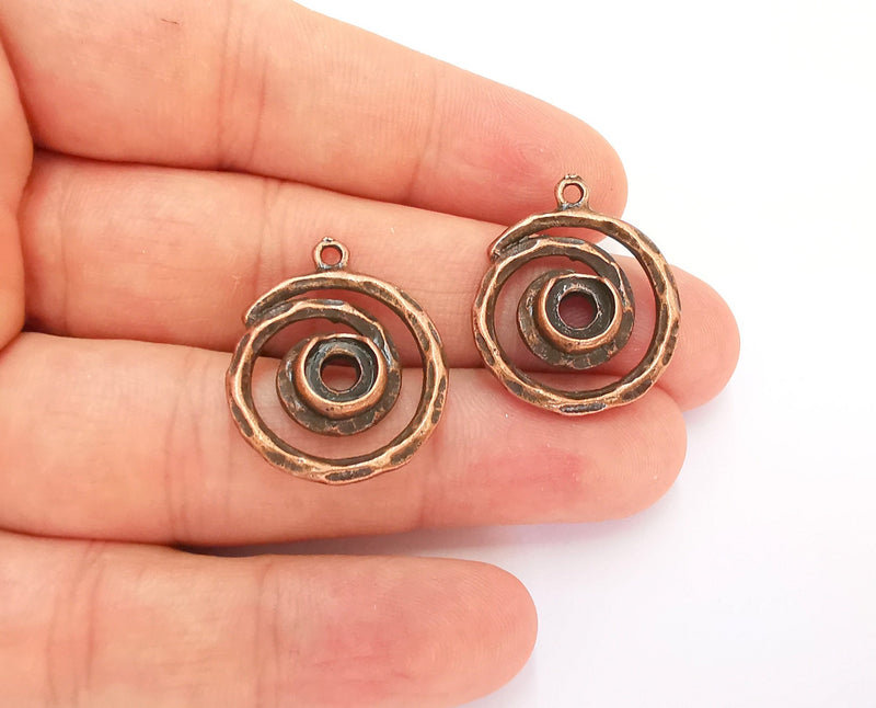 2 Spiral Bezel Charm Antique Copper Charm 27x22mm (Blank Size 7mm) G22358