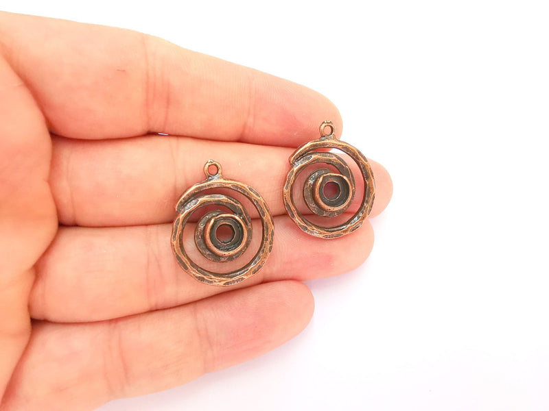 2 Spiral Bezel Charm Antique Copper Charm 27x22mm (Blank Size 7mm) G22358