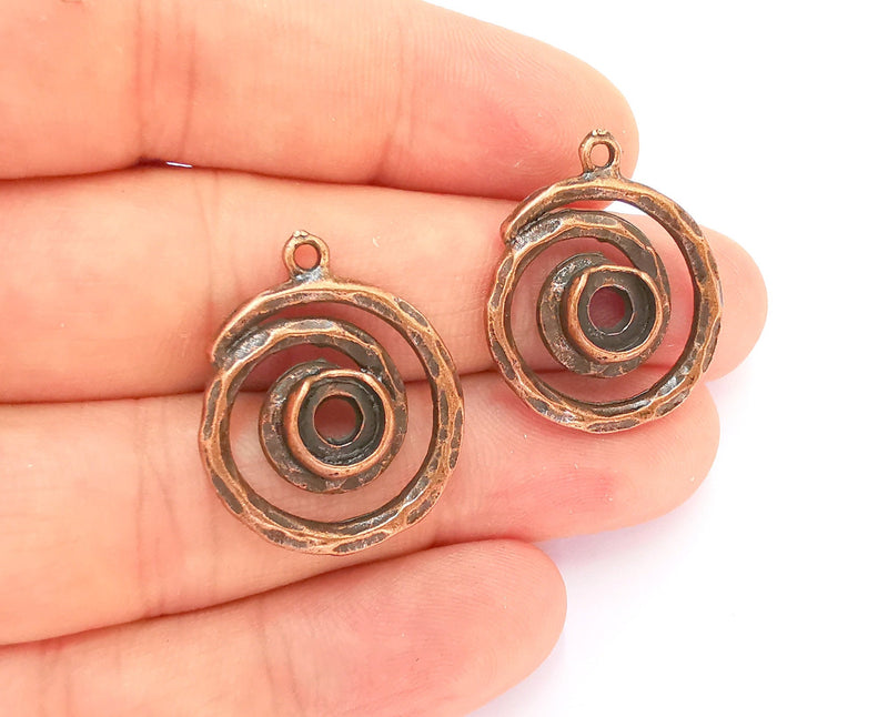 2 Spiral Bezel Charm Antique Copper Charm 27x22mm (Blank Size 7mm) G22358