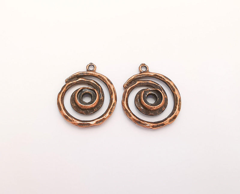 2 Spiral Bezel Charm Antique Copper Charm 27x22mm (Blank Size 7mm) G22358