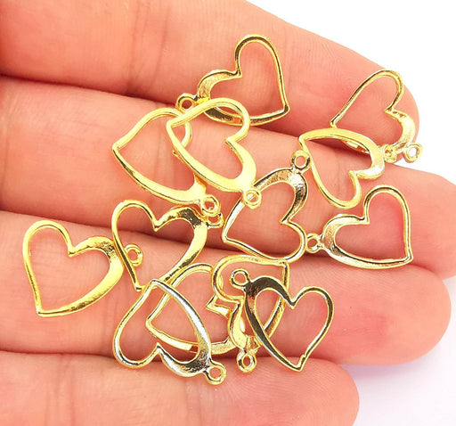 10 Heart Charms 24k Shiny Gold Charms Nickel and Lead Free (17x13mm)  G22364
