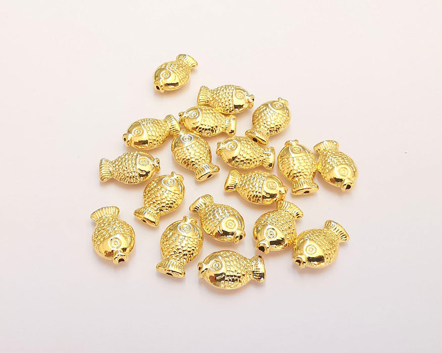 5 Shiny Gold Fish (Double Sided) Charms 24k Shiny Gold Charms (12x7mm)  G22366