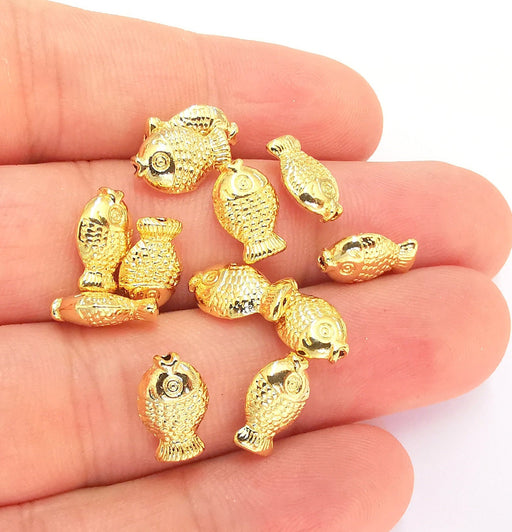 5 Shiny Gold Fish (Double Sided) Charms 24k Shiny Gold Charms (12x7mm)  G22366