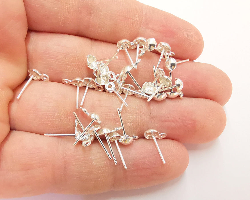 6 Sterling Silver Earring Posts 6 Pcs (3 pairs) 925 Silver Earring Needle with Loop Findings (12x5mm) G30267