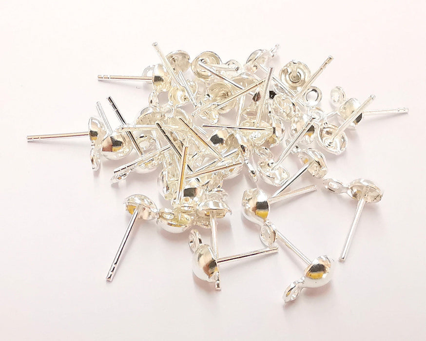 6 Sterling Silver Earring Posts 6 Pcs (3 pairs) 925 Silver Earring Needle with Loop Findings (12x5mm) G30267