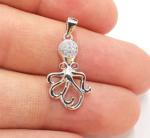 Sterling Silver Octopus Pendant 925 Silver Charms , Octopus Charms (27x13mm) EG21750