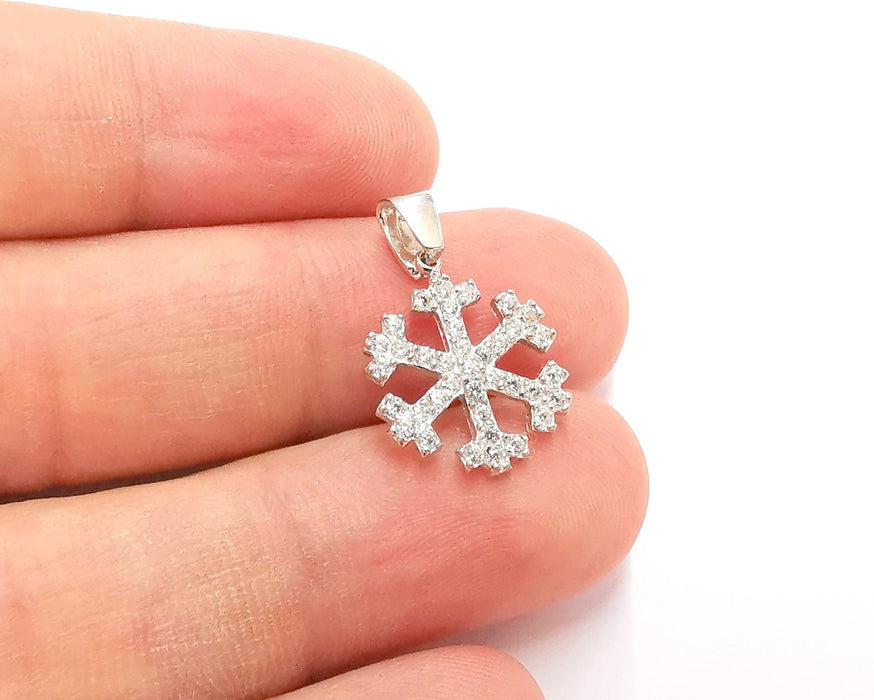 Sterling Silver Snowflake Pendant 925 Silver Charms , Snowflake Charms (22x16mm) EG21743