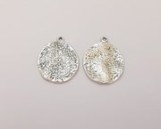 4 Silver Textured Charms Antique Silver Plated Charms (24x19mm)  G22377