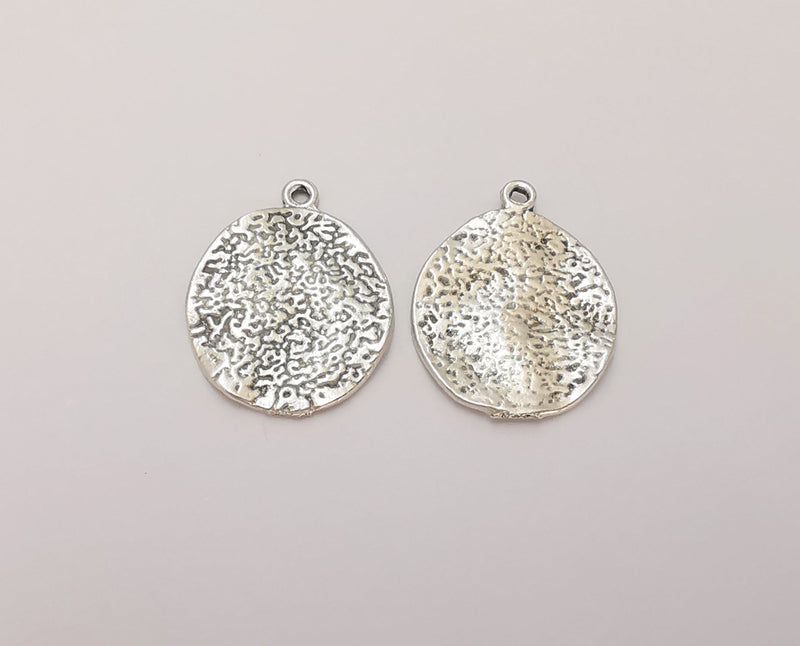 4 Silver Textured Charms Antique Silver Plated Charms (24x19mm)  G22377