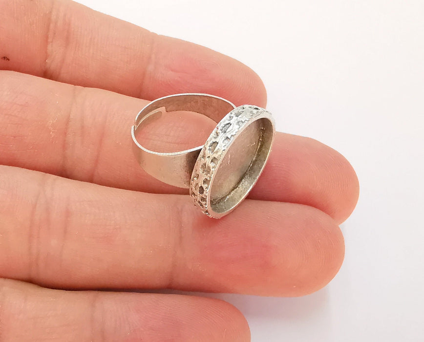 Ring Blank Setting Textured Ring Base Bezel inlay Ring Backs Glass Cabochon Mounting Adjustable Antique Silver Plated (17mm bezel) G22382