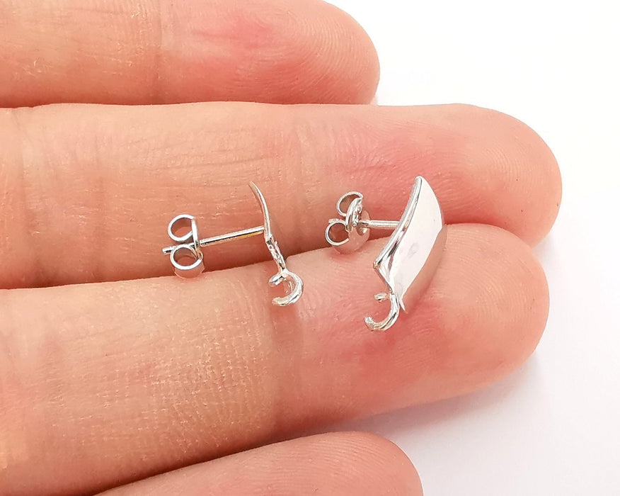 Sterling Silver  Earring Posts 2 Pcs (1 pair) 925 Silver Earring Needle with Loop Findings (14x8mm) G30156