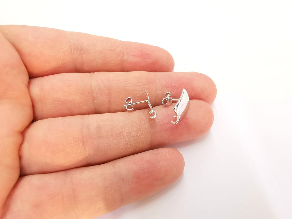 Sterling Silver  Earring Posts 2 Pcs (1 pair) 925 Silver Earring Needle with Loop Findings (14x8mm) G30156