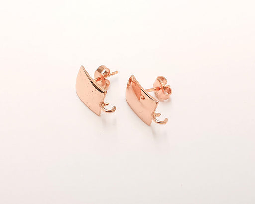 Sterling Silver Rose Gold Earring Posts 2 Pcs (1 pair) 925 Silver Earring Needle with Loop Findings (14x8mm) G30348