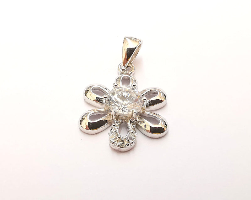 Sterling Silver Flower Pendant 925 Silver Charms , Flower Charms (24x14mm) EG21758