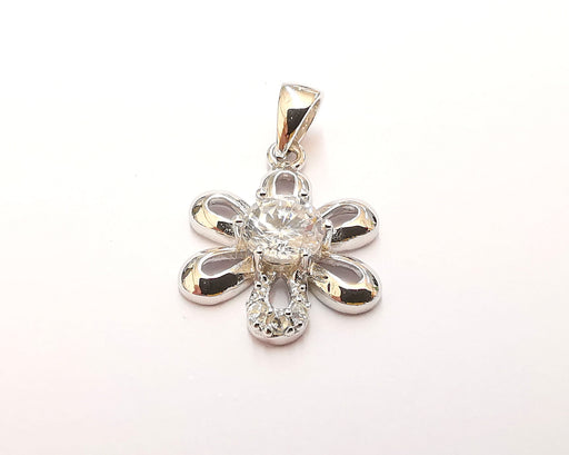 Sterling Silver Flower Pendant 925 Silver Charms , Flower Charms (24x14mm) EG21758