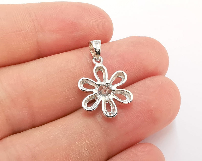 Sterling Silver Flower Pendant 925 Silver Charms , Flower Charms (24x14mm) EG21758