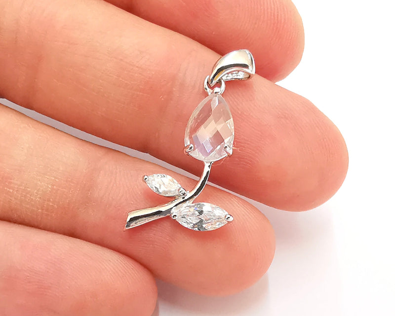 Sterling Silver Flower Pendant 925 Silver Charms , Flower Charms (29x14mm) EG21759