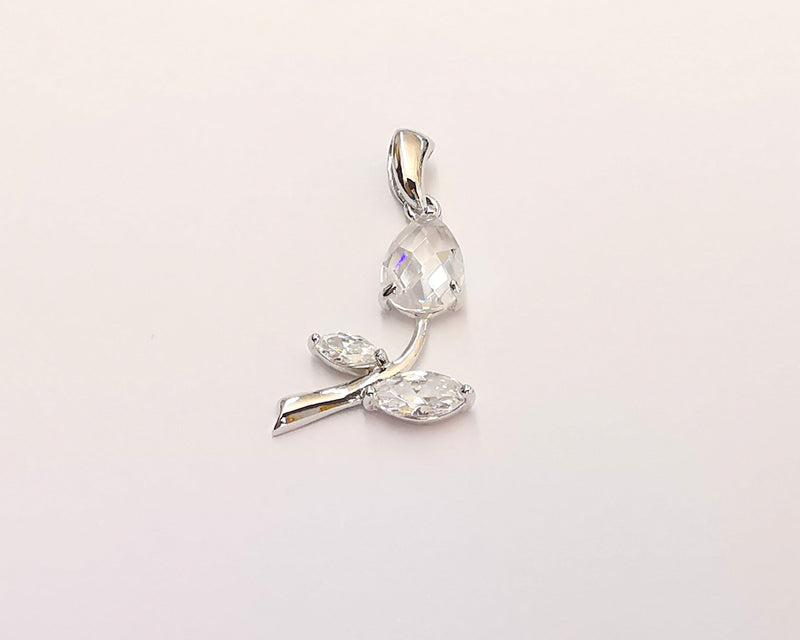 Sterling Silver Flower Pendant 925 Silver Charms , Flower Charms (29x14mm) EG21759