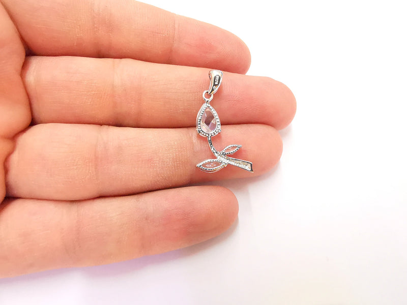 Sterling Silver Flower Pendant 925 Silver Charms , Flower Charms (29x14mm) EG21759