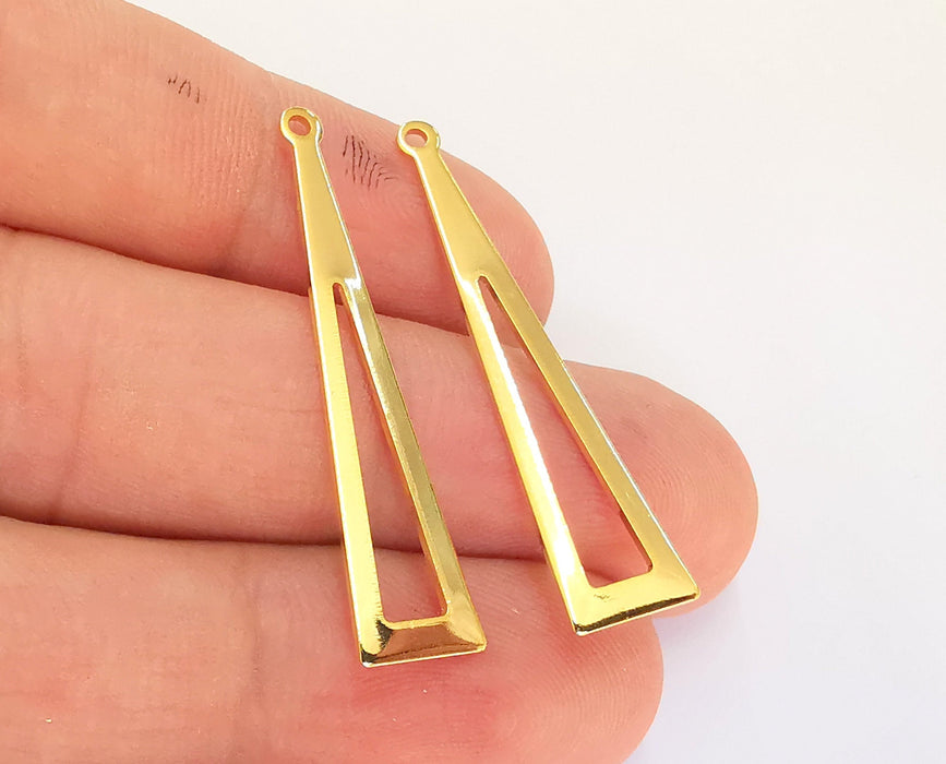 2 Triangle Charms 24k Shiny Gold Plated Brass Charms , Nickel free and Lead free (40x9mm)  G22386