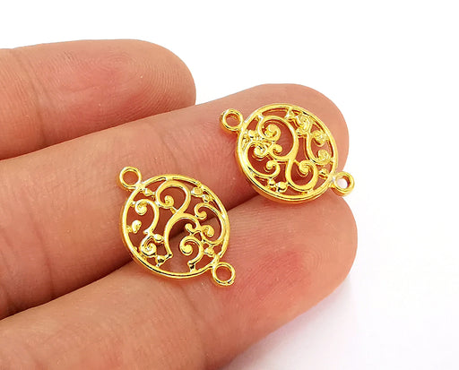 4 Filigree Charms Connector 24K Shiny Gold Plated Charms (20x14mm)  G22399