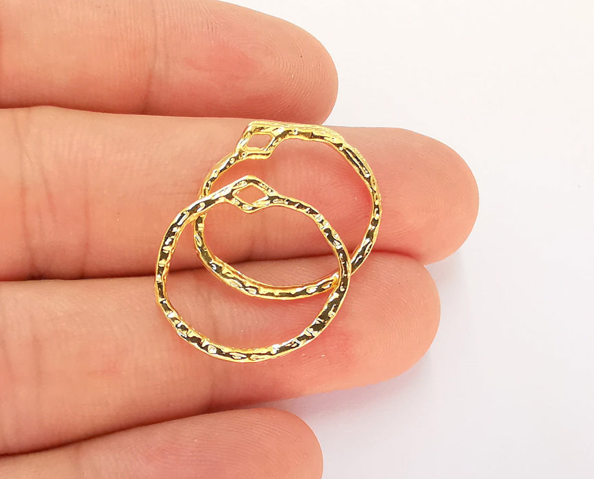 4 Hammered Circle Charms 24K Shiny Gold Plated Charms (23x21mm)  G22400