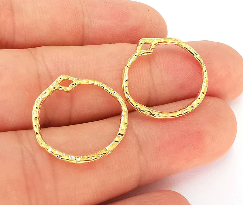 4 Hammered Circle Charms 24K Shiny Gold Plated Charms (23x21mm)  G22400