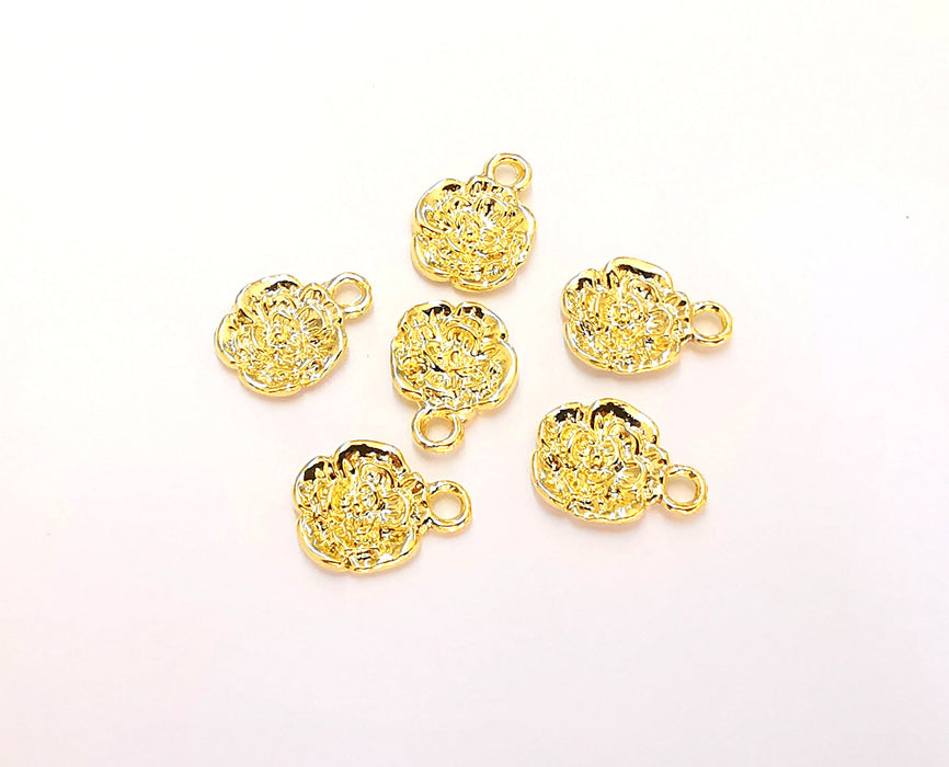 10 Flower Charms 24K Shiny Gold Plated Charms (13x10mm)  G22401
