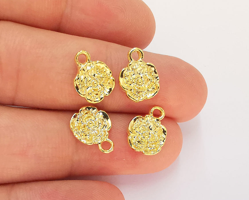 10 Flower Charms 24K Shiny Gold Plated Charms (13x10mm)  G22401