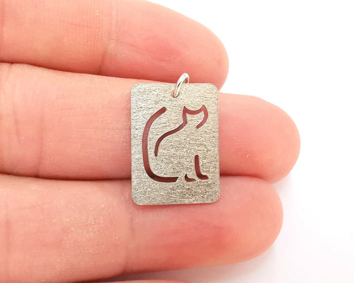 Sterling Silver Cat Charms 925 Silver Charms ,  Pendant (20x15mm) AG21776